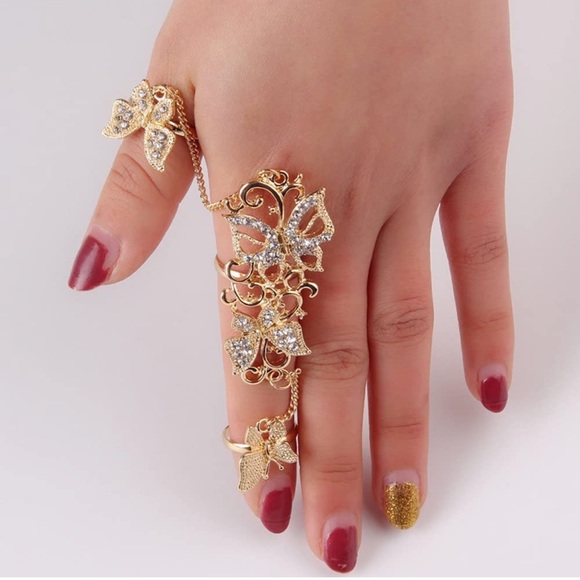 Gold with white stones 3 piece ADJUSTABLE ring set - Picture 4 of 7